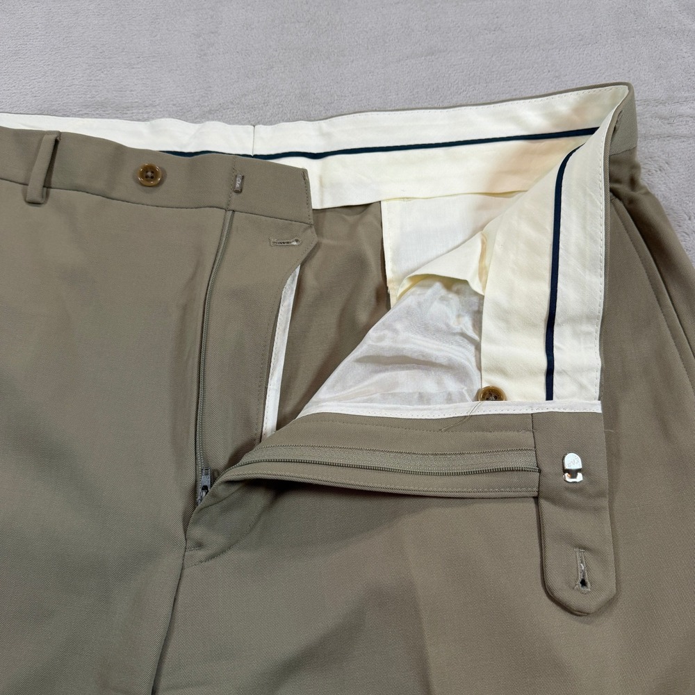 Brooks Brothers 1818 Men 40x32 Tan 100% Wool Flat Front Dress Pants Classic Fit - Picture 5 of 12